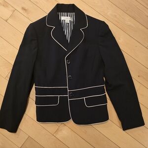 Petite Sophisticate Navy Blazer with White Piping
